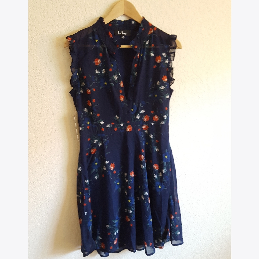 Lulus Blue Floral Button Front Ruffle Dress - Picture 4 of 7